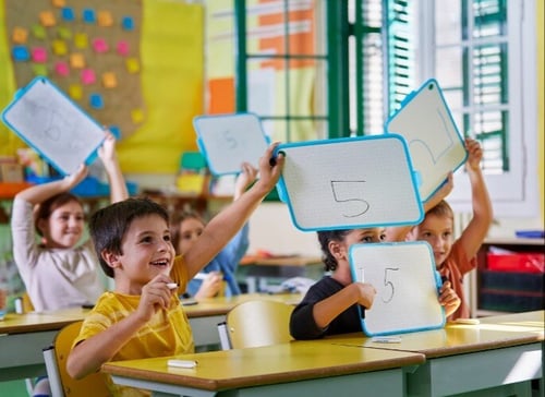 Students holding up whiteboards in math class small